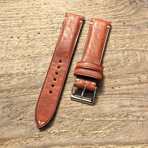 Horween Dublin English Tan Leather Watch Strap Bespoke Padded Watch Band 18mm, 19mm, 20mm, 21mm, 22mm, 23mm, 24mm, Vintage Strap