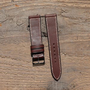 Novonappa Chocolate Brown Leather Watch Strap | Custom Handmade Band 18mm, 19mm, 20mm, 21mm, 22mm, 23mm, 24mm, | Box Stitch Strap