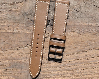 Buttero Gray Leather Watch Band Handmade 18mm 19mm 20mm 21mm 22mm 23mm 24mm Box Stitch Strap