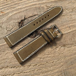 Wickett & Craig Olive Leather Watch Strap | Custom Handmade Watch Band 18mm, 19mm, 20mm, 21mm, 22mm, 23mm, 24mm, | Box Stitch Strap
