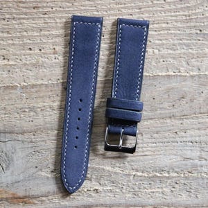Navy Nubuck Leather Watch Strap: Bespoke Box Stitch, Tochigi Leather Japan