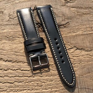 Shell Cordovan Black Shinki Leather Watch Strap | Custom Handmade Watch Band 18mm, 19mm, 20mm, 21mm, 22mm, 24mm, | Horsebutt Watch Band