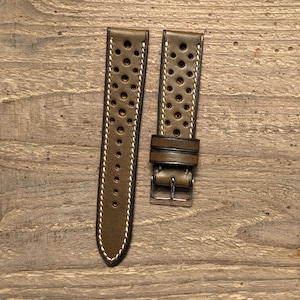 Wickett & Craig Olive Leather Rally Watch Strap Bespoke Band 18mm, 19mm, 20mm, 21mm, 22mm, 23mm, 24mm Full Stitch