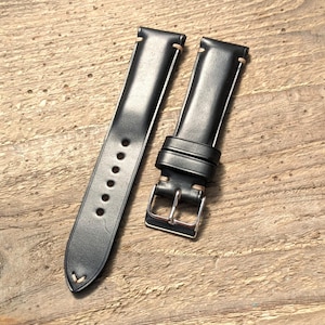 Horween Chromexcel Black Leather Watch Strap Bespoke Vintage Padded Watch Band 18mm, 19mm, 20mm, 21mm, 22mm, 23mm, 24mm, Vintage Strap