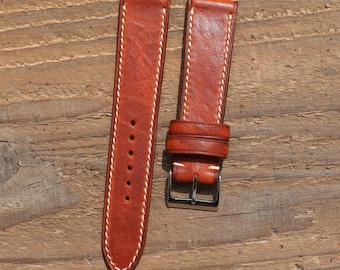 Horween Dublin English Tan Leather Watch Band Handmade 18mm 19mm 20mm 21mm 22mm 23mm 24mm Full Stitch Strap