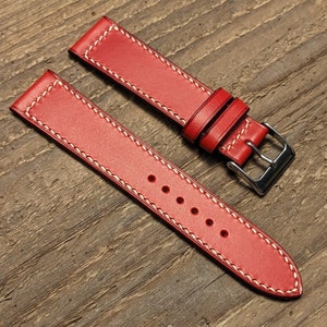 Buttero Red Leather Watch Strap | Custom Handmade Watch Band 18mm, 19mm, 20mm, 21mm, 22mm, 23mm, 24mm, | Box Stitch Strap