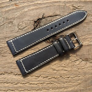 Wickett & Craig Navy Leather Watch Strap | Custom Handmade Watch Band 18mm, 19mm, 20mm, 21mm, 22mm, 23mm, 24mm, | Box Stitch Strap