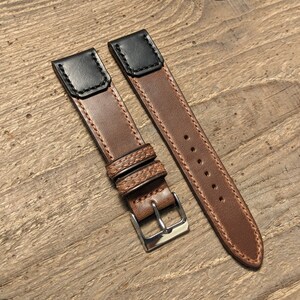 Horween Black Chromexcel Leather Watch Strap | Custom Handmade Band 16mm, 17mm, 18mm, 19mm, 20mm, 21mm, 22mm, | Reverso Leather Strap 2 tone