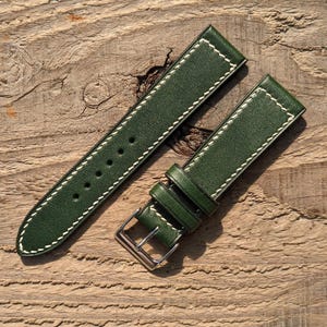 Wickett & Craig Green Leather Watch Strap | Custom Handmade Watch Band 18mm, 19mm, 20mm, 21mm, 22mm, 23mm, 24mm, | Box Stitch Strap