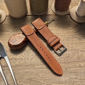 Haas Novonappa Pebbled Gold Leather Watch Strap | Custom Handmade Band 18mm, 19mm, 20mm, 21mm, 22mm, 23mm, 24mm, | Reverso Watch Strap
