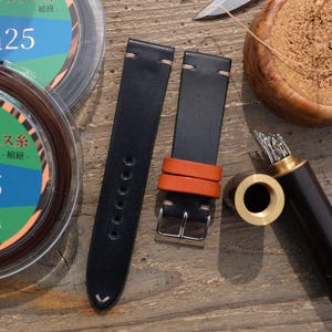 Wickett & Craig Navy Leather Watch Strap | Custom Handmade Band 18mm, 19mm, 20mm, 21mm, 22mm, 24mm, | Traditional Harness Vintage Strap