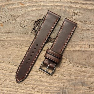 Horween Brown Chromexcel Leather Watch Strap | Custom Handmade Full Stitch Band 18mm, 19mm, 20mm, 21mm, 22mm, 24mm, | Matching Thread Band