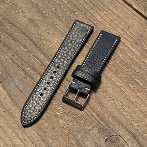 Horween Navy Chromepak Pebbled Leather Watch Strap | Custom Handmade Watch Band 18mm, 19mm, 20mm, 21mm, 22mm, 23mm, 24mm, | Full Stitch Band