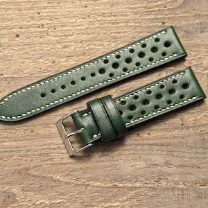 Wickett & Craig Racing Green Leather Watch Strap | Custom Handmade Watch Band 18mm, 19mm, 20mm, 21mm, 22mm, 23mm, 24mm, | Rally Strap