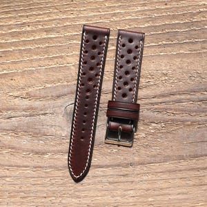 Horween Chromexcel Brown Leather Watch Strap Bespoke Full Stitch Rally Band 18mm, 19mm, 20mm, 21mm, 22mm, 23mm, 24mm Full Stitch Rally