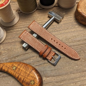 Haas Novonappa Gold Pebbled Leather Watch Strap | Custom Handmade Watch Band 18mm, 19mm, 20mm, 21mm, 22mm, 23mm, 24mm, | Box Stitch Strap