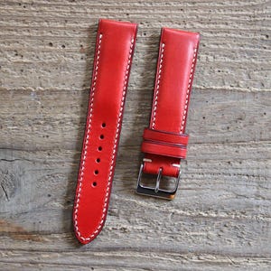 Buttero Red Leather Watch Strap Bespoke Band 18mm, 19mm, 20mm, 21mm, 22mm, 23mm, 24mm, Full Stitch Padded Strap
