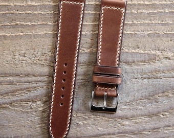 Horween Chromexcel Natural Watch Strap Handmade 18mm 19mm 20mm 21mm 22mm 23mm 24mm Full Stitch Band