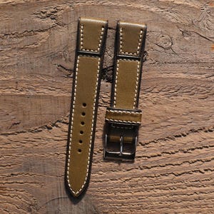 Cinturino per orologio in pelle oliva Wickett & Craig, cinturino su misura da 16 mm, 17 mm, 18 mm, 19 mm, 20 mm, 21 mm, 22 mm, cinturino per orologio Tonneau