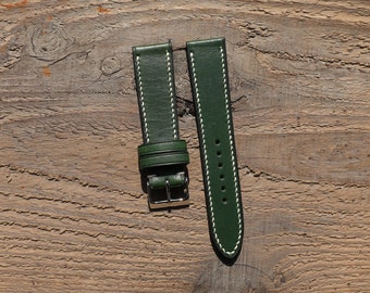 Wickett & Craig Bridle Hulk Green leather watch strap full stitch handmade 18mm, 19mm, 20mm, 21mm, 22mm, 23mm, 24mm, USA leather