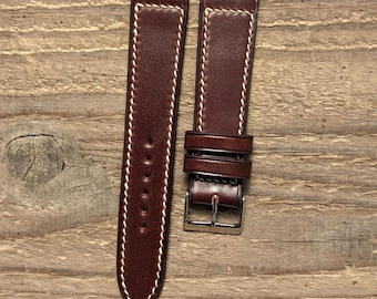 Shell Cordovan vinrött läderarmband handgjort 18 mm 19 mm 20 mm 21 mm 22 mm 23 mm 24 mm Box Stitch Shinki-rem