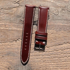 Bracelet de montre en cuir marron Cordovan Shell Horween fait main 18 mm 19 mm 20 mm 21 mm 22 mm 23 mm 24 mm Bracelet rembourré à surpiqûres