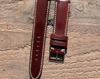 Horween Shell Cordovan brunt läderarmband handgjort 18 mm 19 mm 20 mm 21 mm 22 mm 23 mm 24 mm vadderat band med sömmar