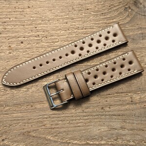 Buttero Gray Leather Rally Watch Strap | Custom Handmade Watch Band 18mm, 19mm, 20mm, 21mm, 22mm, 23mm, 24mm, | Full Stitch Rally