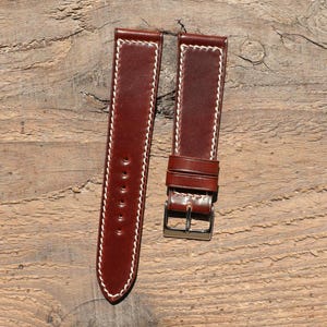 Horween Shell Cordovan Brown #4 Leather Watch Band Handmade 18mm 19mm 20mm 21mm 22mm 23mm 24mm Box Stitch Strap