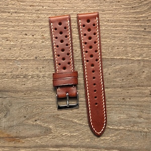 Buttero Cognac Leather Rally Watch Strap | Custom Handmade Full Stitch Watch Band 18mm, 19mm, 20mm, 21mm, 22mm, 24mm, | Full Stitch Rally