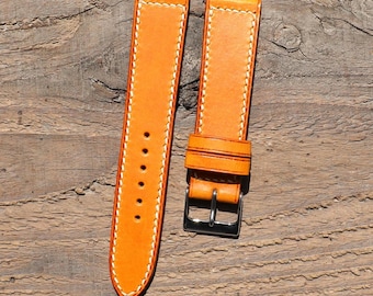 Buttero Mustard Leather Watch Strap Handmade 18mm 19mm 20mm 21mm 22mm 23mm 24mm Box Stitch Band