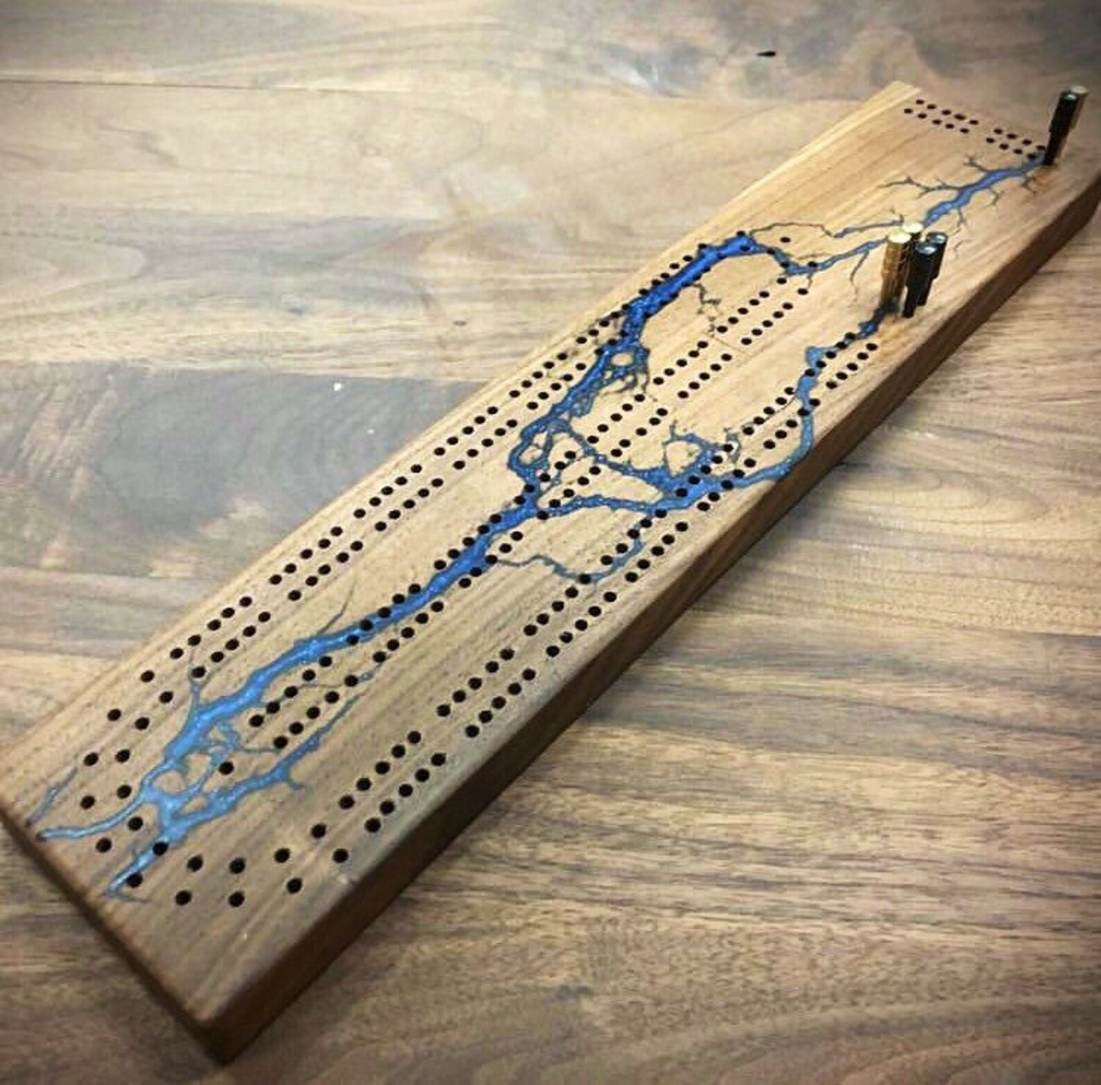 Cribbage Board Resin Pour Hand Made fractal burn Etsy