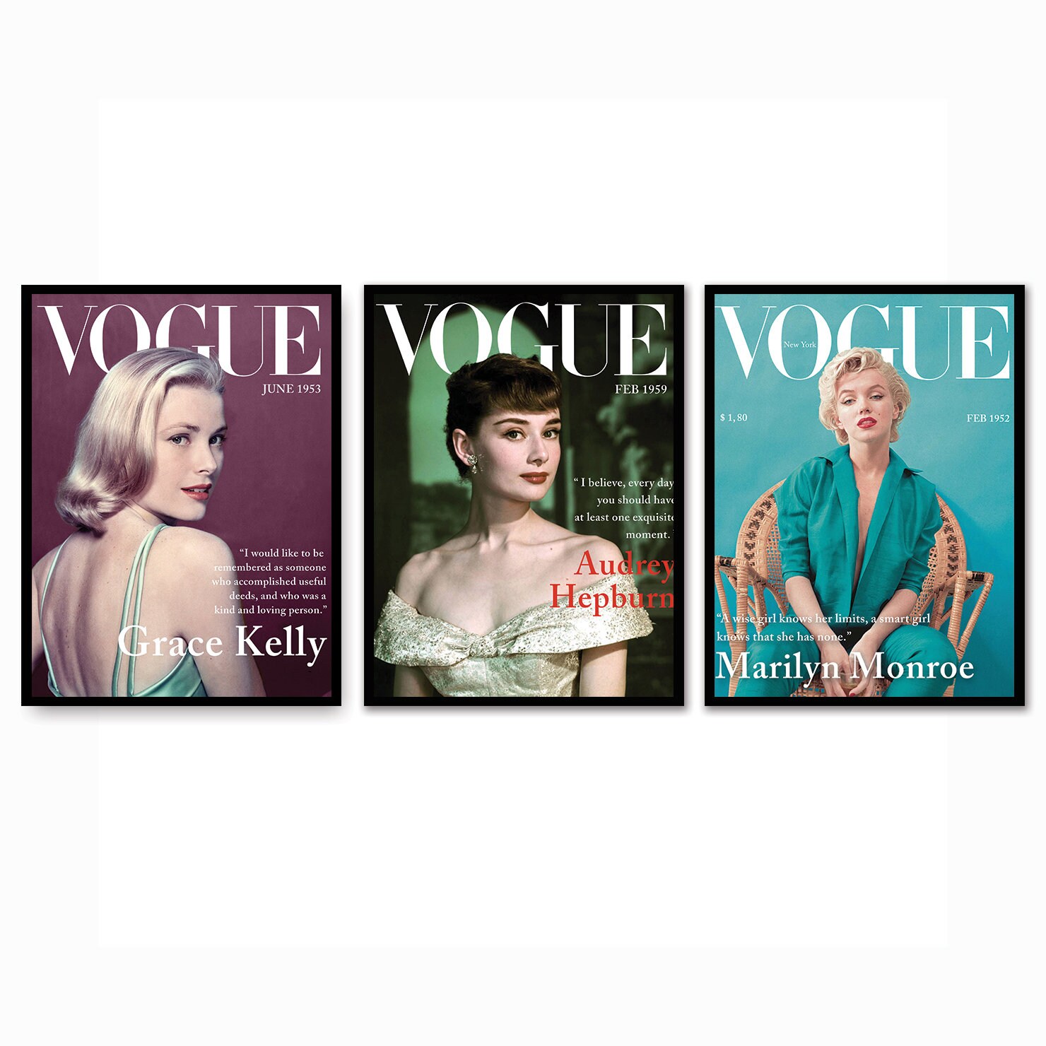 Marilyn Monroe Audrey Hepburn Grace Kelly Print Moda Vogue | Etsy
