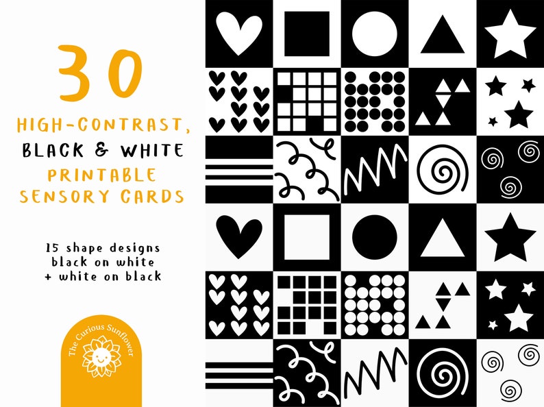 High Contrast Baby Cards in Black and White Printable Etsy
