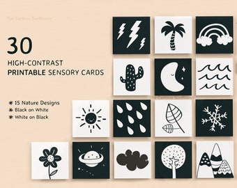 Cartes de bébé à contraste élevé nature en noir et blanc - Flashcards sensorielles Montessori imprimables pour la stimulation infantile - TÉLÉCHARGEMENT NUMÉRIQUE