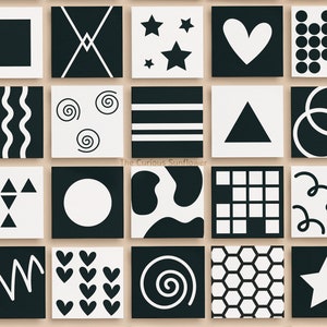 40 cartões de bebê com formas de alto contraste em preto e branco - Flashcards sensoriais Montessori imprimíveis para estimulação de recém-nascidos - DOWNLOAD DIGITAL