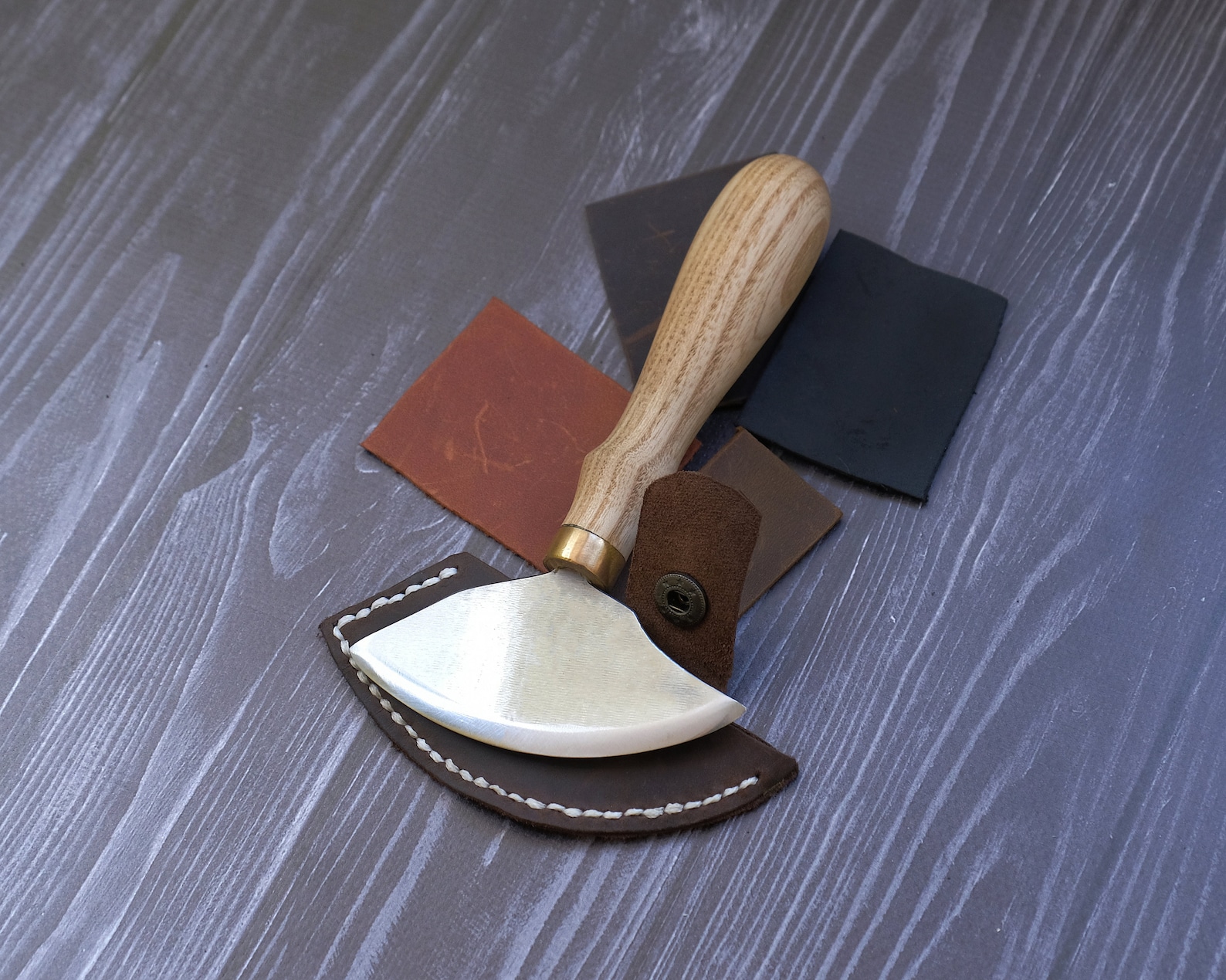 Small Leather Round Knife Hand Made Saddlers Knife Edge Etsy