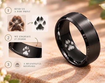 Custom Pet Paw Print Ring – Black Tungsten Memorial Keepsake (Engraved)