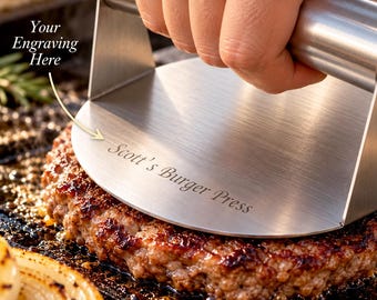 Personalized Burger Press, Custom Engraved Stainless Steel Smash Burger Smasher, BBQ Grill Gift for Him Dad Husband, Anniversary Gift