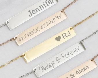 Personalized Bar Necklace, Coordinates Necklace, Custom Necklace, Best Friends Necklace, Delicate Necklace, Dainty Necklace, Gift for mom