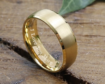 Mens Wedding Band, GOLD Tungsten Ring, Mens Ring, Mens Wedding Ring, Male Wedding Band, Mens Engagement Ring, Engraved Ring, 8MM Wide Ring