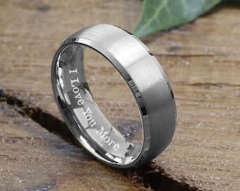 Mens Wedding Band, SILVER Tungsten Ring, Mens Ring, Mens Wedding Ring, Male Wedding Band, Mens Engagement Ring, Engraved Ring, 8MM Wide