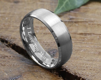 Mens Silver Tungsten Wedding Ring, Mens Brushed Tungsten ring, Mens Silver Wedding Band, Mens Promise Ring, Brushed Wedding Band Engraved