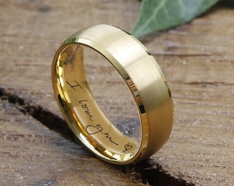Tatsächliche Handschrift Ring Herren Ehering, GOLD Wolfram Ring, Herrenring, Herrenring, Ehering, Ehering, Herren-Verlobungsring, Handschrift