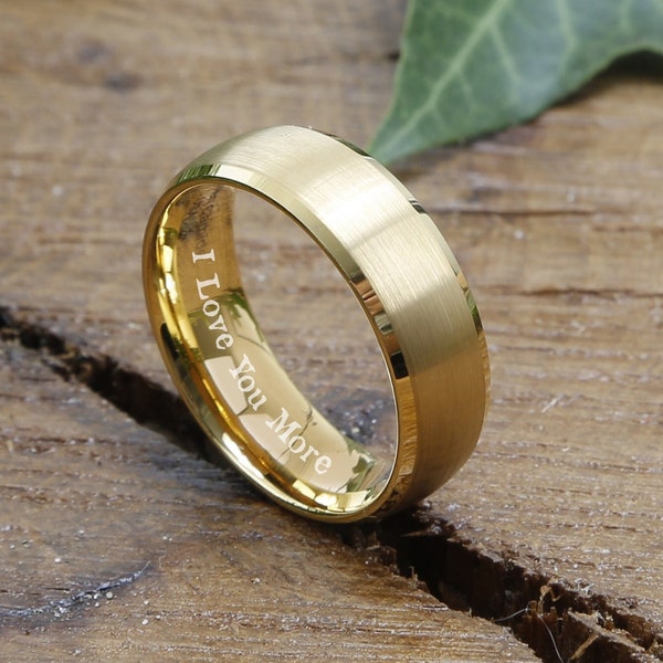 Herren Ehering, GOLD Wolframring, Herrenring, Herrenring, Ehering Herren, Herrenring, Herrenring, gravierter Ring, 8 mm breiter Ring
