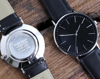 Gift for Husband, Mens Watch, Gift For Boyfriend, Groomsmen Watch, Engraved Watch, Personalized Watch, Gift for Men, Gift for Dad Unique BLK