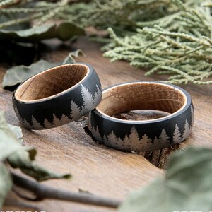 Whiskey Barrel Ring, Forest Ring, Nature Wedding Band, Men Wood Ring, Engagement Ring, Promise Ring For Him, Mens Wedding Band, Husband Gift