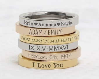 Stackable Rings Stacking Rings Engraved Ring Custom Ring Personalized Ring Coordinate Ring for Women Initial Rings Name Ring for Her and Mom