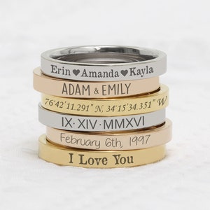 Stackable Rings Stacking Rings Engraved Ring Custom Ring Personalized Ring Coordinate Ring for Women Initial Rings Name Ring for Her and Mom