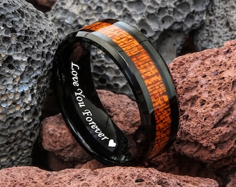 Wood wedding band, Black tungsten ring, Wooden ring for men, Men's wedding band ring, tungsten band, Black wood mens ring, Black ring